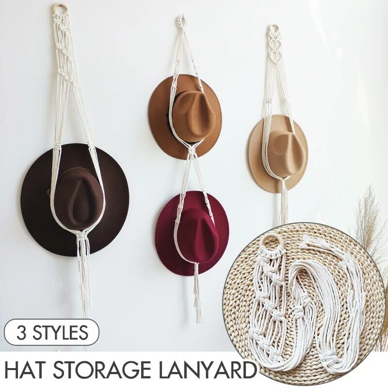 Perchero de almacenamiento para sombreros de estilo nórdico tejido a mano, estante de almacenamiento de cuerda multicapa para sala de estar, dormitorio, colgante de pared, 3 piezas