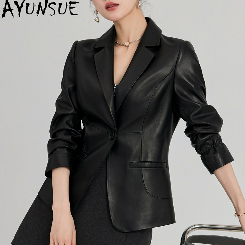 Yunsue-本革のジャケット,女性用,シープスキン,春のジャケット,高品質,スリム,本革