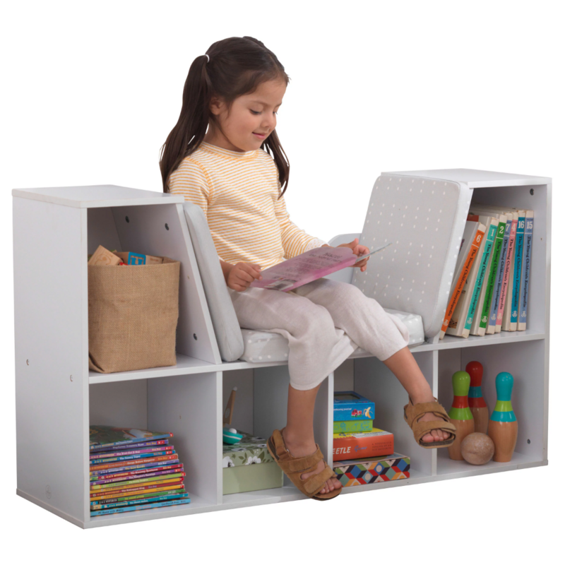Bookcase with Reading Nook, 6 Shelves, White