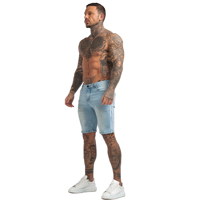 GINGTTO Denim Shorts Men Summer Homme Clothing Skinny Fit Casual Cotton Fashion Style Elastic Waist Hot Sale New Arrivals dk37