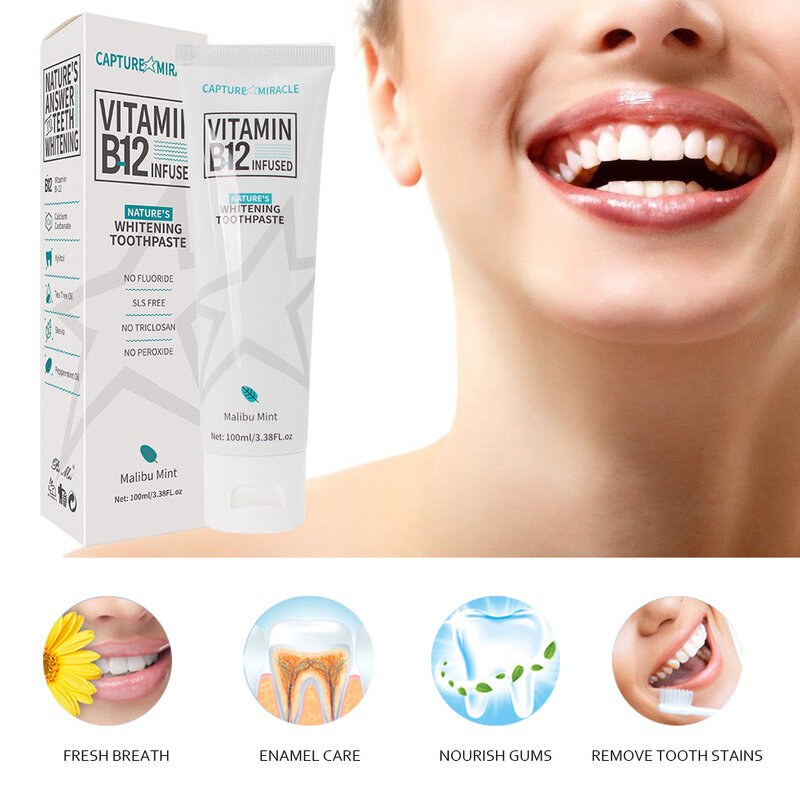 Vitamina B12 Menta Creme Dental, Clarear Goma Reparação, Higiene Oral, Remove Manchas, Clareamento Dental, Hálito Fresco, Beleza Saúde, 100ml