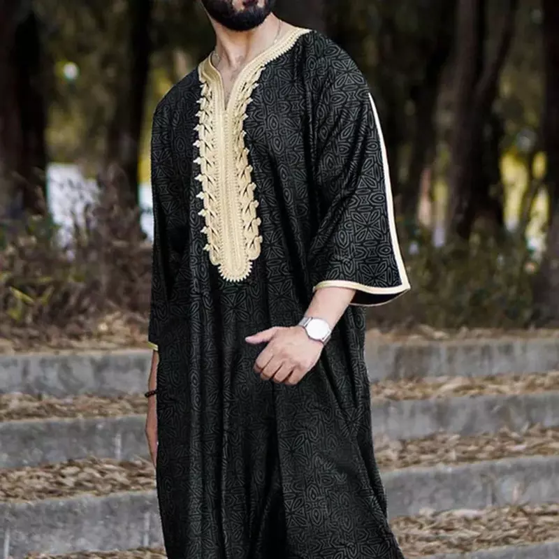 Robe musulmane noire du moyen-orient pour hommes, vêtements de loisirs pour jeunes, mode musulmane arabe, vêtements turcs pour hommes, Thobe Jubba, Ramadan