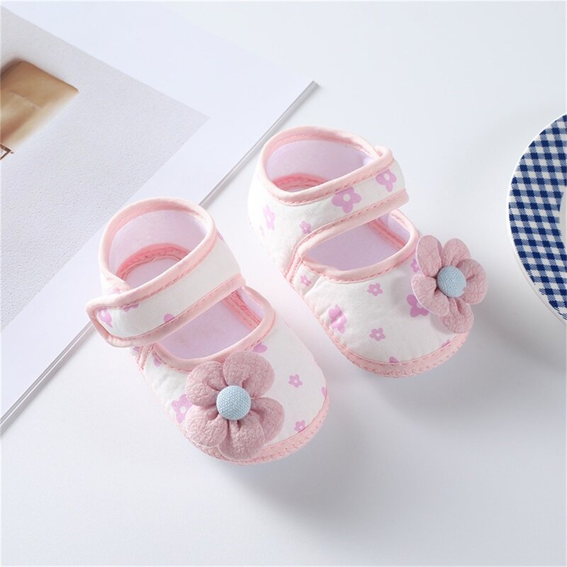 Infant Baby Girls First Walkers Cozy Shoes Non-Slip Flower Princess Dress Shoes Soft Baptism Crib Shoes
