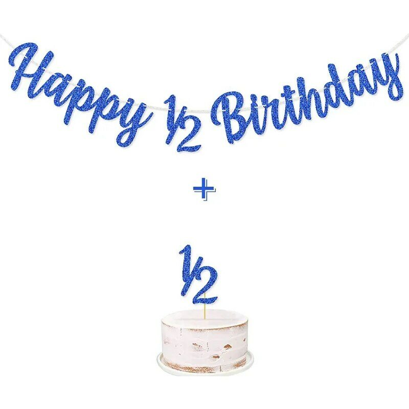 Happy 1/2ปีธงประดับวันเกิด6เดือนแบนเนอร์1/2ปีเค้ก Topper เหมาะสำหรับ6เดือนและ1/2ปีวันเกิดตกแต่ง