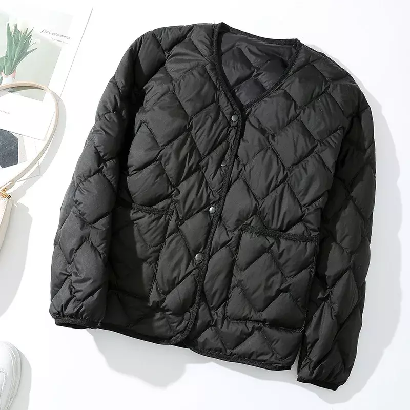Winter Quilted Duck Down Coat Women's Casual Ultra Thin   Fashion Short  Warm Large Parker  2024 New E45