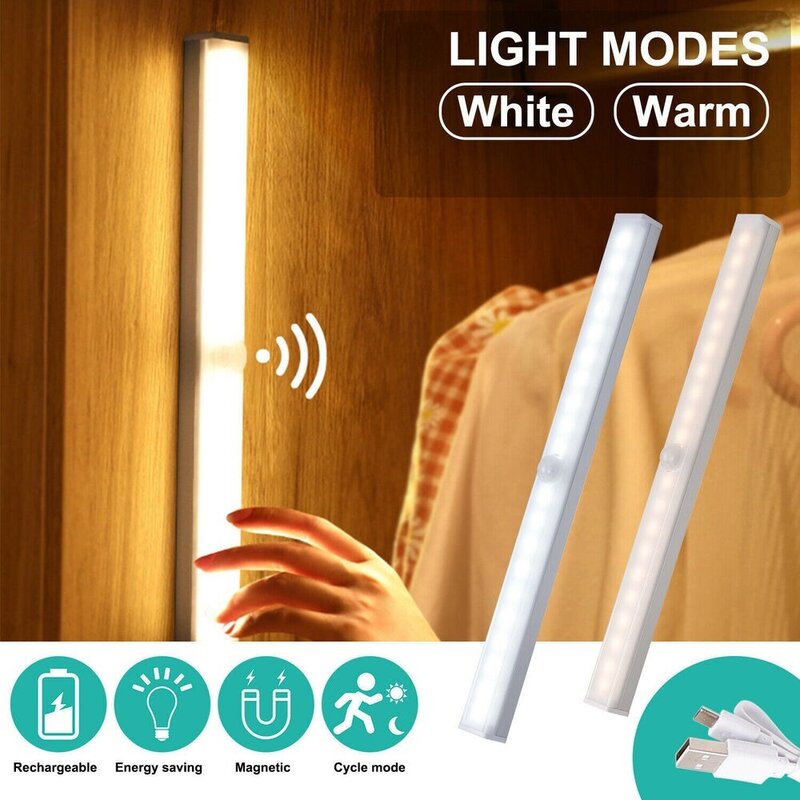 โคมไฟ LED ใต้ตู้ไฟกลางคืนแบบชาร์จไฟได้ผ่าน USB, ไฟตู้เสื้อผ้าเซ็นเซอร์ตรวจจับการเคลื่อนไหวโคมไฟห้องนอนโคมไฟผนังห้องครัว