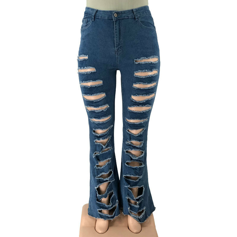 Jeans Wanita Ukuran Plus Celana Denim Lubang Robek Musim Panas 2023 Mode Wanita Musim Semi Celana Longgar Solid Pakaian Kasual Wanita Grosir
