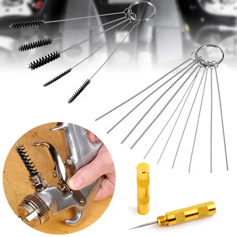 11Pcs/Set Cleaning Repair Tool Kit Airbrush Spray Gun Nozzle Scrape Spray Needle & Brush Set Portable Clean Tools Spray Gun Nozz