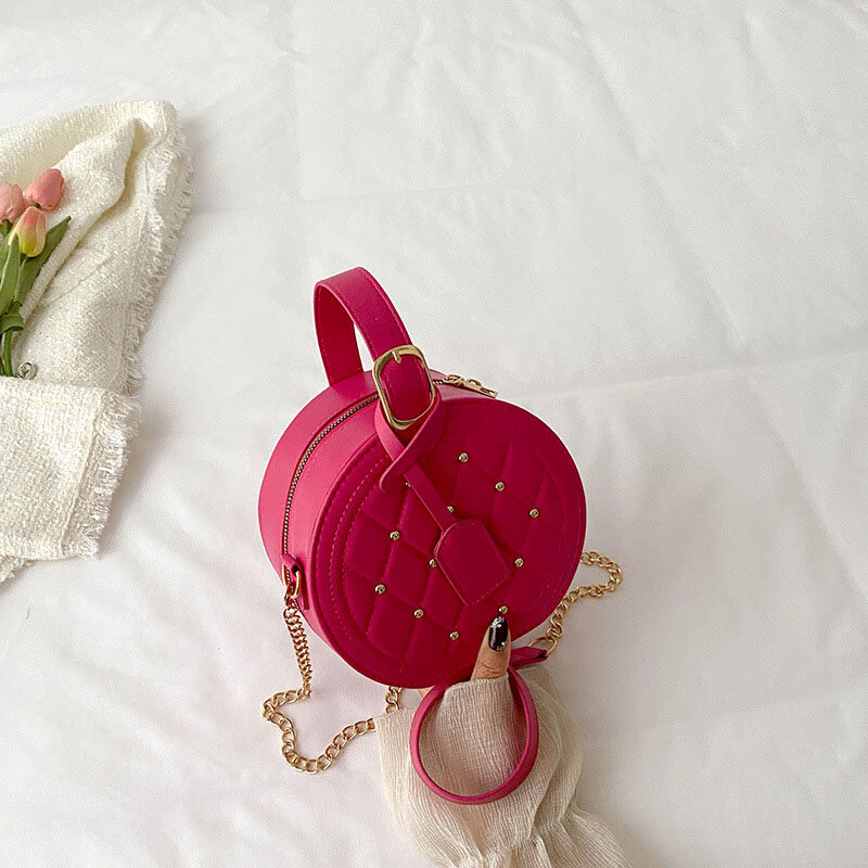 女性用の小さな円形の革のハンドバッグ,ジッパー付きのファッショナブルなランドセル,夏