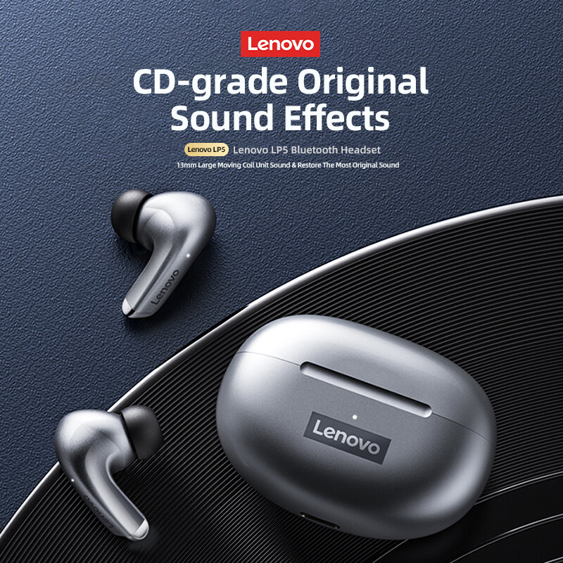 Lenovo-auriculares inalámbricos LP5, audífonos de música HiFi con micrófono, deportivos, resistentes al agua, 100% originales, novedad de 2022