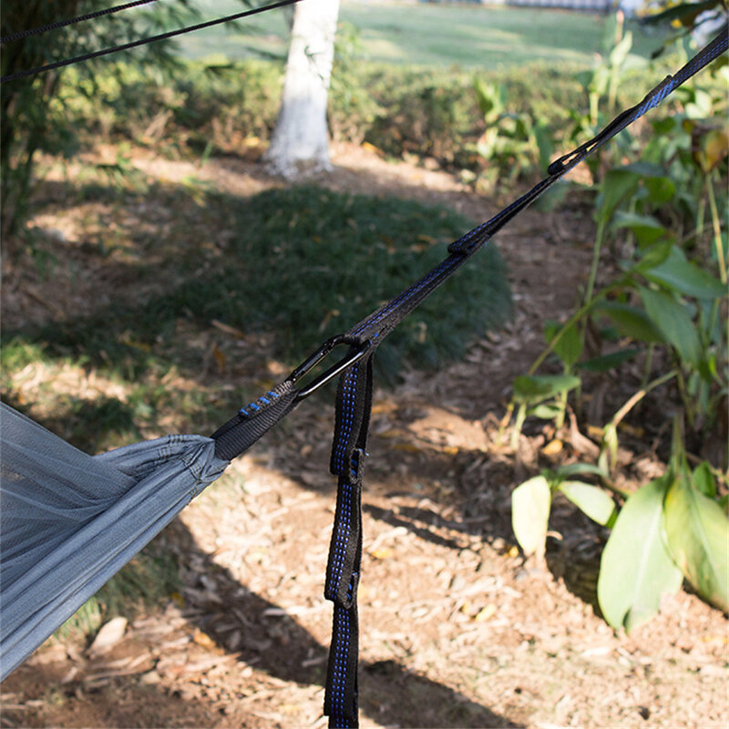 Correa de hamaca portátil para acampar al aire libre, cuerda de poliéster reforzada, superfuerte, 5 anillos, 300kg, 2m