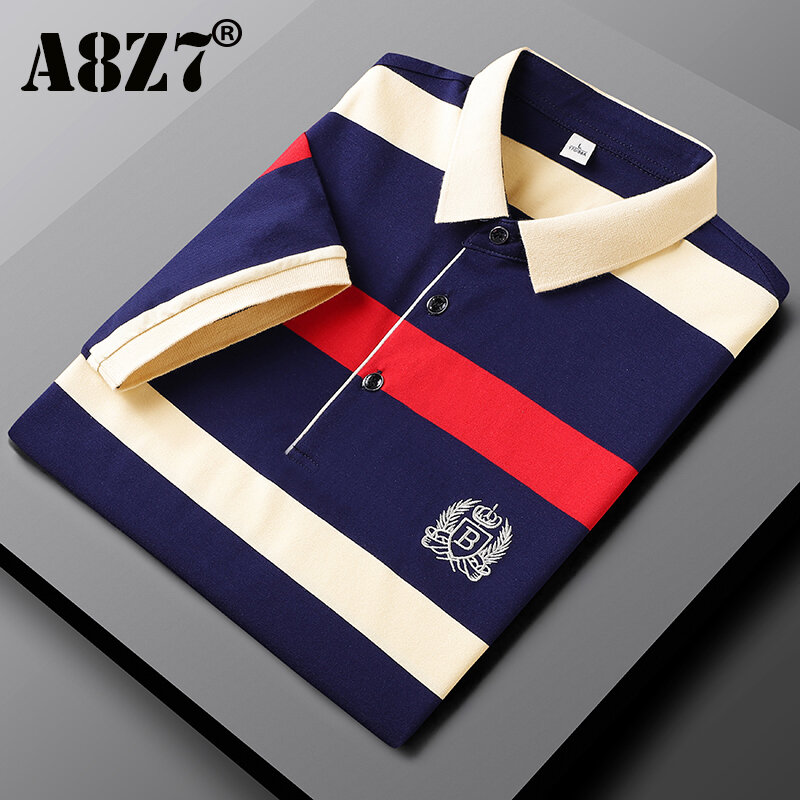 New Summer Men Classic Striped Polo Mens Cotton Short-Sleeved Embroidered Business Casual Hot Polo Shirt Male Dropshipping