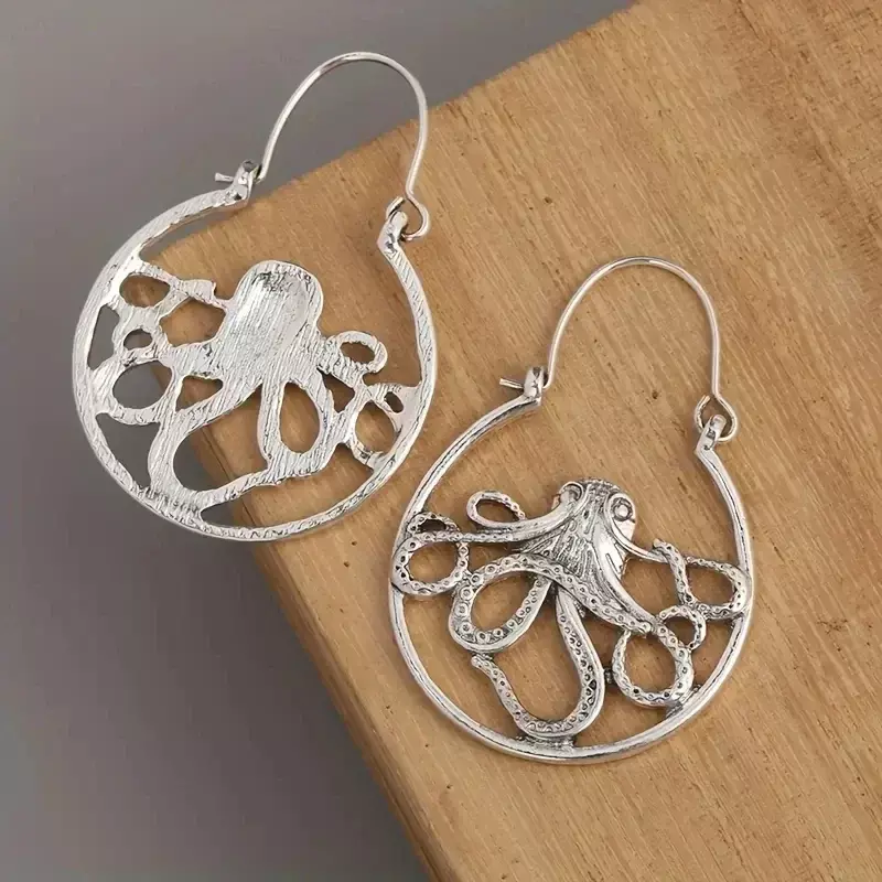 Trendy Vintage Octopus Shape Dangle Silver Plated Earrings for Women and Man Retro Cute Punk Drop Earrings Jewelry