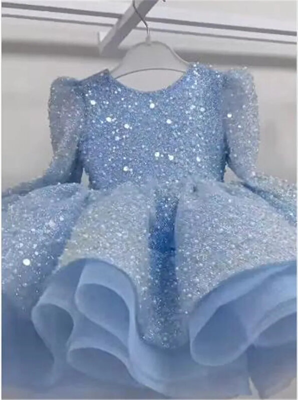 Великолепное платье принцессы для ведущей маленькой девочки, пышное атласное платье с оборками, модель вечерние, подиумное платье для выступления на пианино 0-12 лет