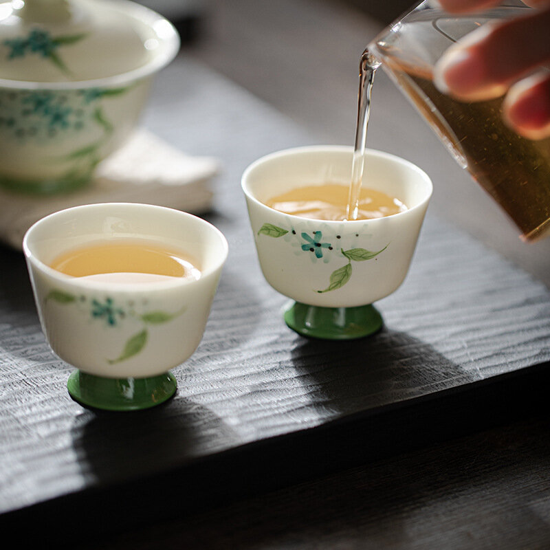طقم فناجين شاي سيراميك مرسوم يدويًا ، بورسلين أبيض ، كوب رئيسي pur ، وعاء شاي البوتيك ، أدوات شرب منزلية ، ملحقات طقم الشاي