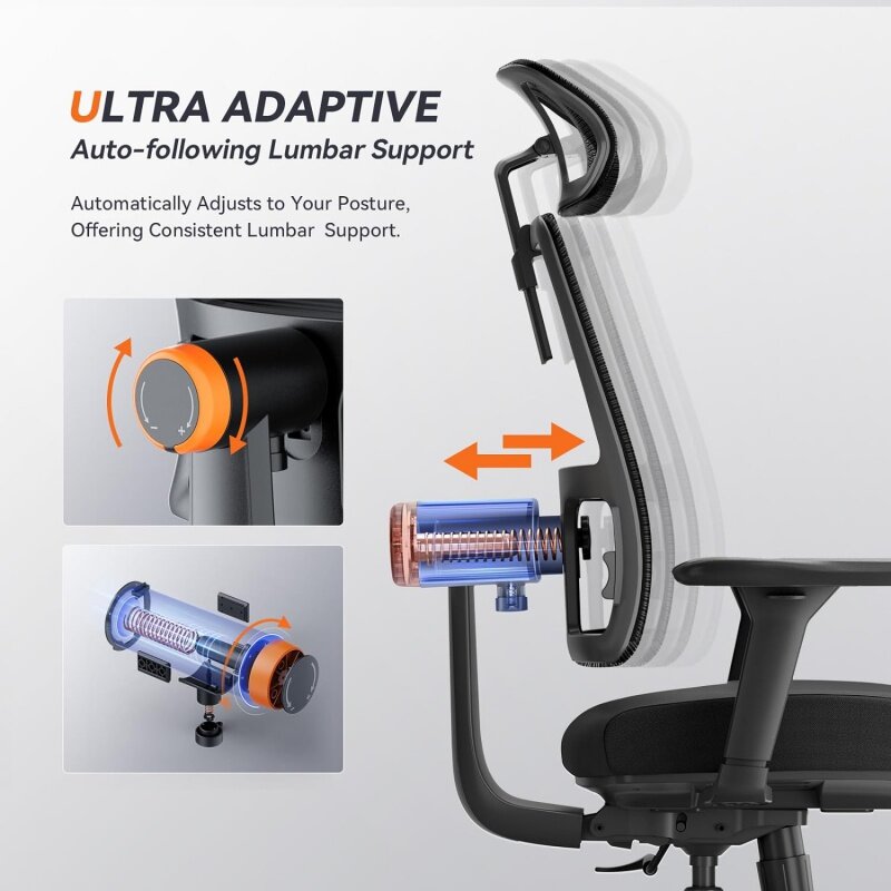 Newtral-Cadeira ergonômica do escritório, Home Office Desk, com apoio lombar adaptativo, Braço 4D, Encosto de cabeça ajustável, Mesh Back