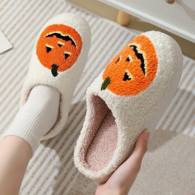 Pantofole di Halloween pantofole fantasma pantofole di zucca uomo piatto morbido peluche accogliente Indoor Fuzzy scarpe da casa per donna regalo di moda