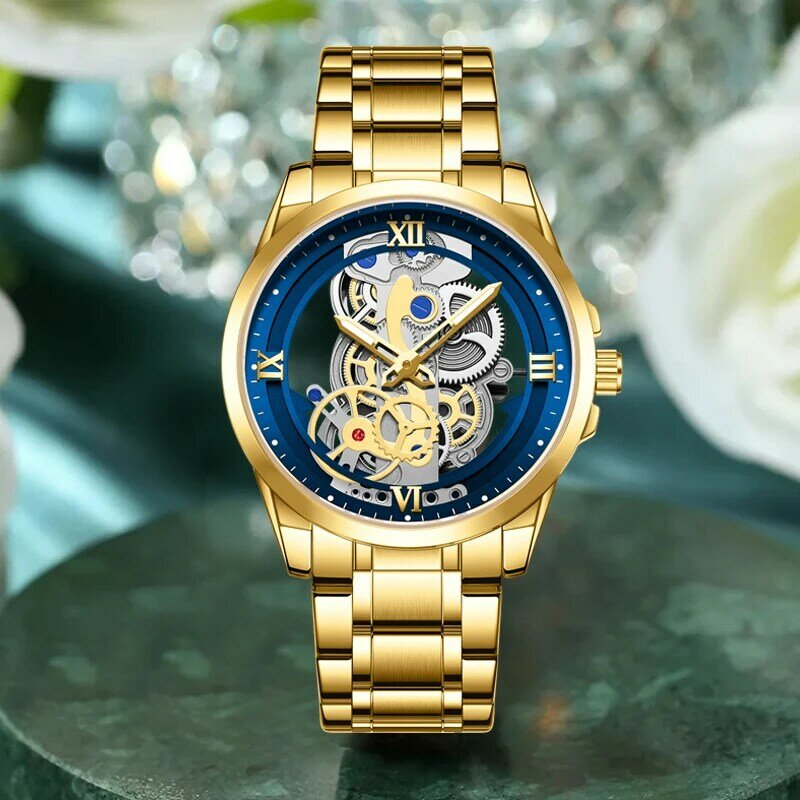 LIGE 여성용 크리에이티브 스틸 드레스 팔찌 손목시계, 황금 방수 여성 시계, Relogio Feminin