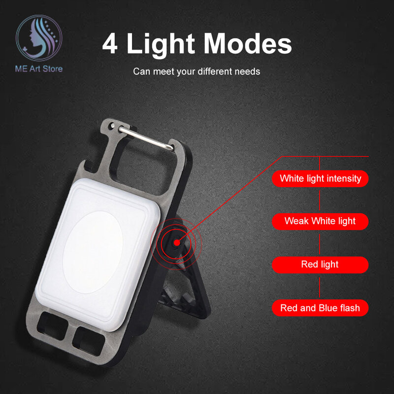 Mini porte-clés lumineux LED Rechargeable par USB, lampe de travail avec tire-bouchon, usage en plein air, Camping, pêche, escalade