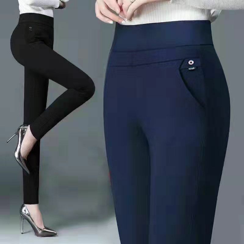 Calça reta feminina coreana, faixa elástica feminina, cintura alta, calça elegante, monocromática, tamanho grande, 5XL, senhora do escritório, outono, 2023