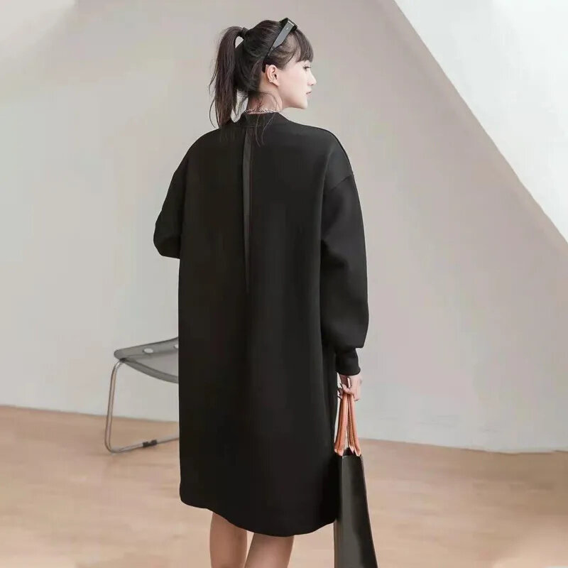 Robe pull longue noire pour femme, manteau éducatif, pull tendance, grande taille, printemps, automne, nouveau, 2024