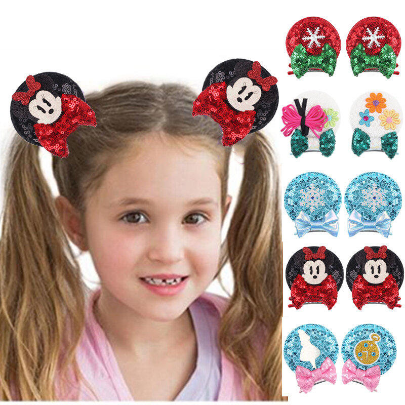2024 Natal 2.8 "Mouse telinga klip rambut untuk anak-anak payet busur jepit rambut anak perempuan Festival pesta DIY Aksesoris Rambut