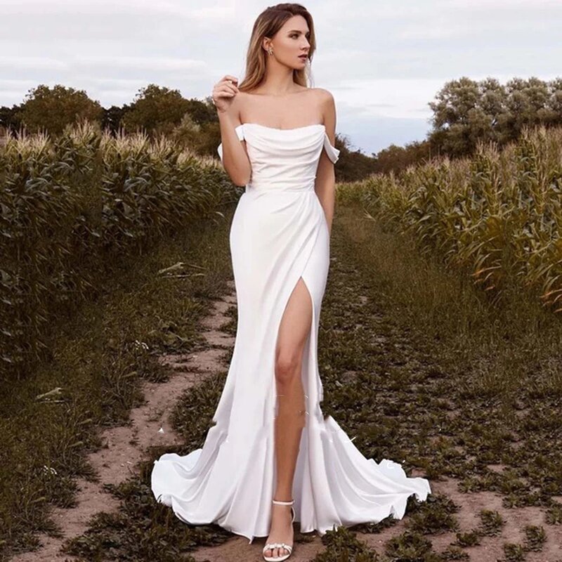 Женское свадебное платье It's yiiya, белое элегантное платье на пуговицах с разрезом сбоку и открытыми плечами на лето 2019