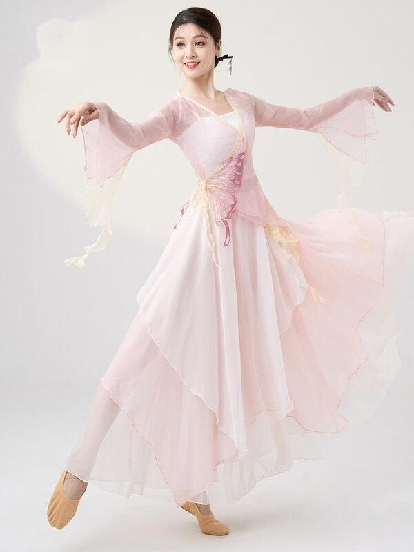 Танцевальный костюм, Классический танцевальный костюм, женский элегантный костюм для выступлений, тело с очаровательной бабочкой, марлевый тренировочный костюм