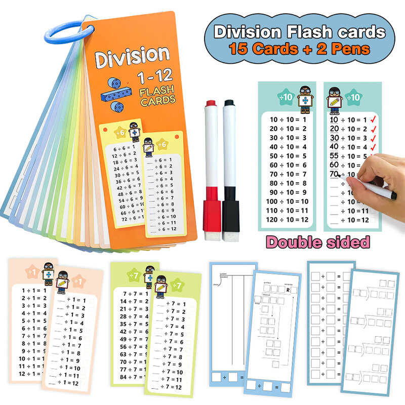 15cards Division Fact table 1 To 12 Flash Cards Dry erase Mathematics Counts Learning Tools teaching aid Montessori Game for Kid