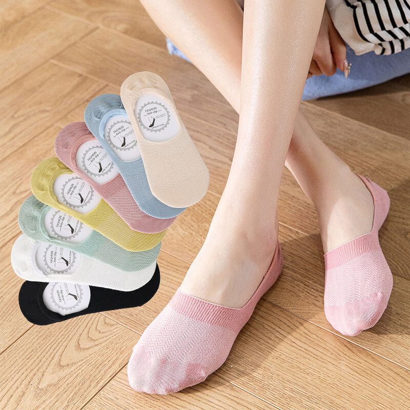 5 Pairs Women Boat Socks Spring Summer Morandi Colors Non-slip Cotton Casual Socks Comfortable Breathable Korean Invisible Socks
