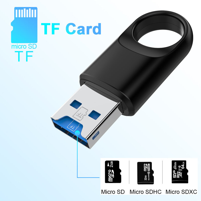 Mini Leitor de Cartão de Memória Portátil, Alta Velocidade, Cartão TF, USB 3.0, TF, SD, PC, Computador, Laptop, Desktop