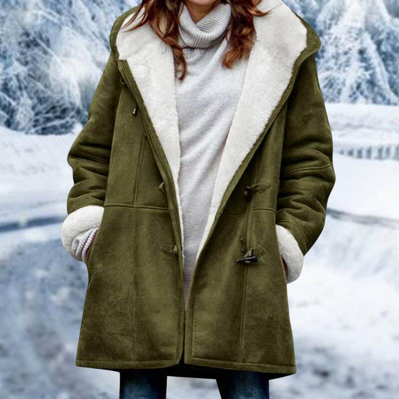 Beliebte Wintermantel mittellang warm halten weibliche einreihige Kapuzen jacke
