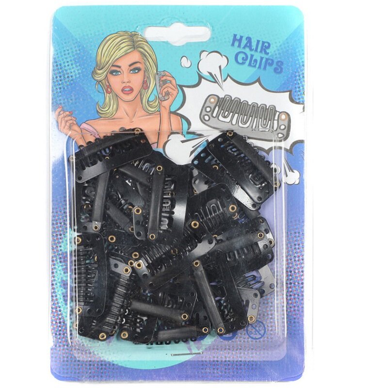 30 pçs 32mm u em forma de perucas clipes para extensões de cabelo acessórios ferramenta metal snap clipes com silicone volta