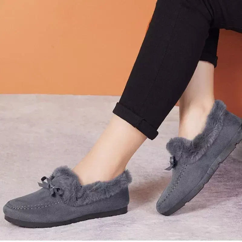 Zapatos informales de Invierno para mujer, mocasines planos suaves antideslizantes, cómodos, cálidos, de felpa, sin cordones, de algodón