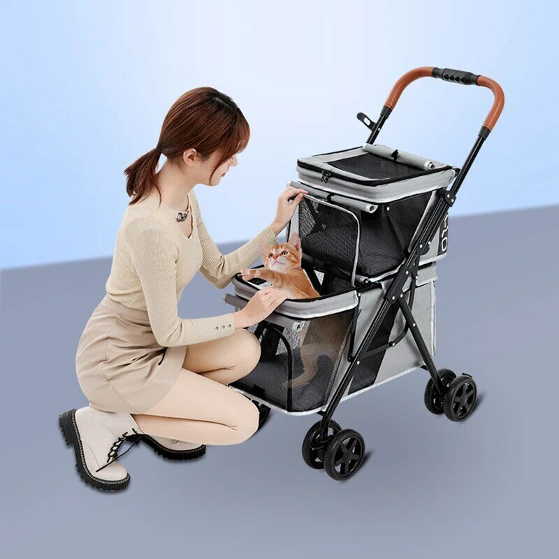 Front Wheel Universal Pet Stroller Double-Deck Stroller For Animals Small Pet Cart Dog Bed Cat Chiens General Dog Accessories