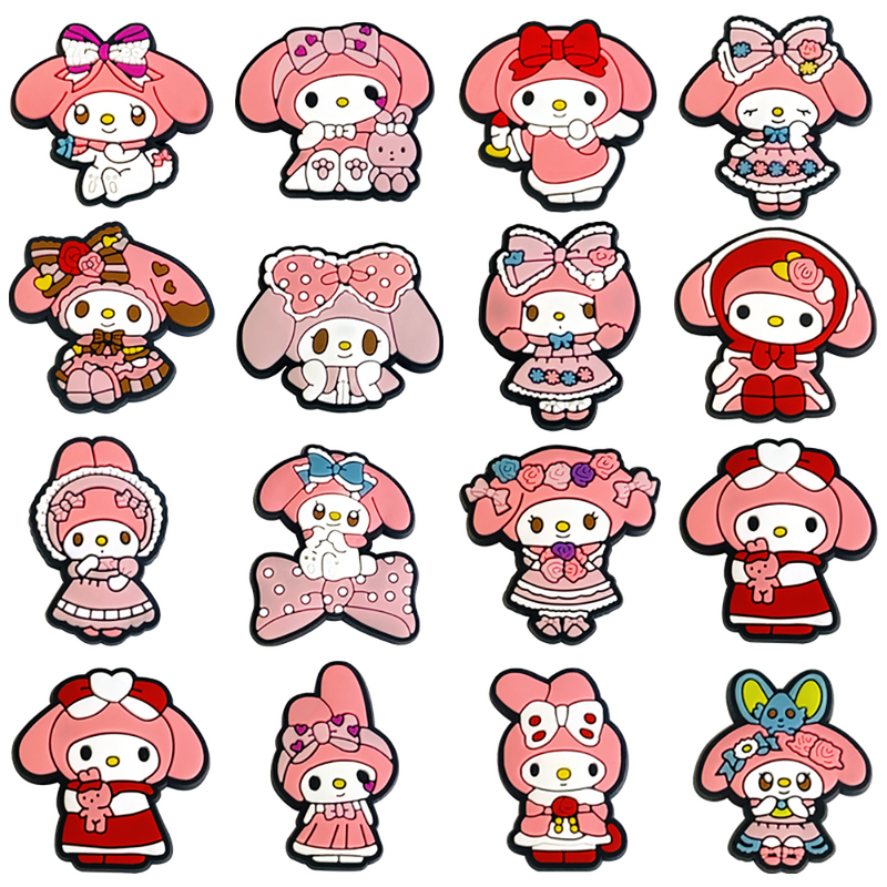 MINISO 1-16Pcs Sanrio Melody PVC Shoes Charms Decorate Cute Cartoon DIY Sandals Accessories for Girls Kids Gifts
