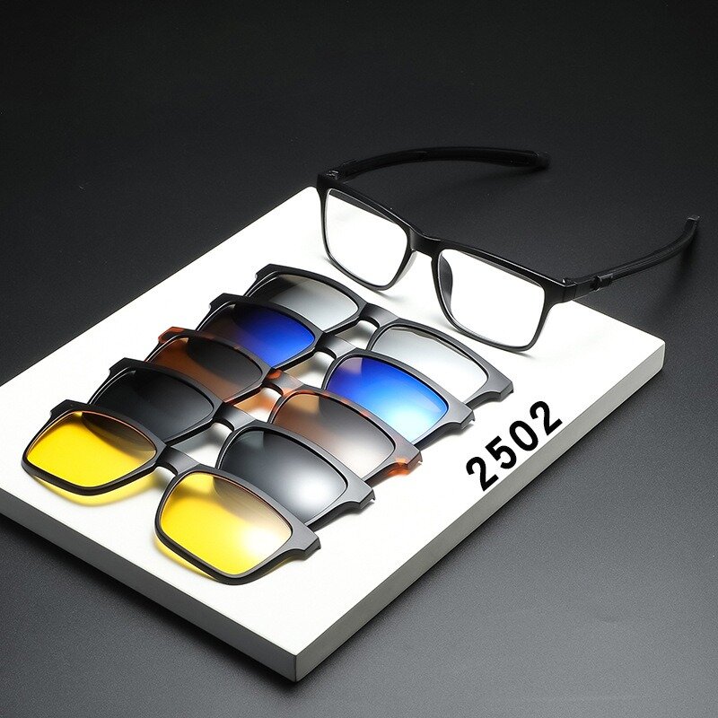 Montura de gafas para hombre, lentes de sol polarizadas con Clip de 5 piezas, magnéticas, UV400, 2502
