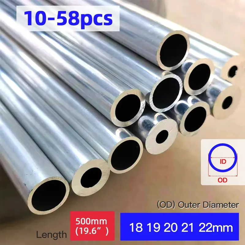 Tubo de aluminio de 10 piezas-58 piezas, 18-22mm OD, recto, 500mm, largo, redondo, de aleación de aluminio, múltiples cantidades
