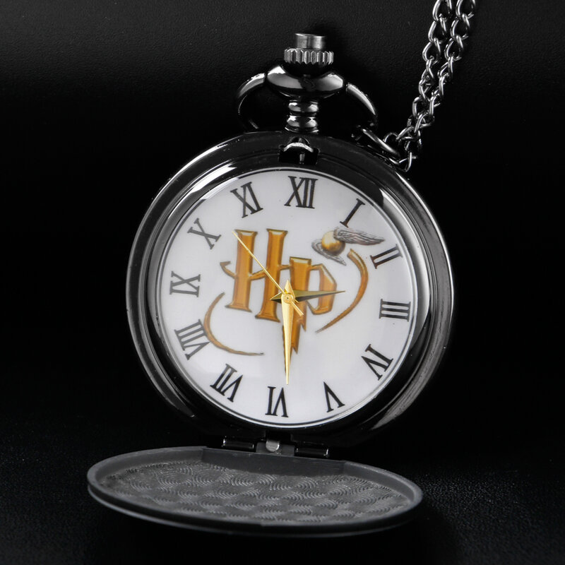 Série mágica popular filme ip relógio de bolso de quartzo vapor punk preto relógio de bolso colar corrente presente das crianças reloj xh3059