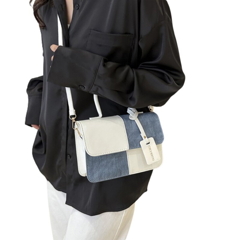 Crossbody Bag PU Tote Patchwork Handbag Mini Square Bag Shoulder Bag for Girl Women Versatile Lady Purse Trendy Bag