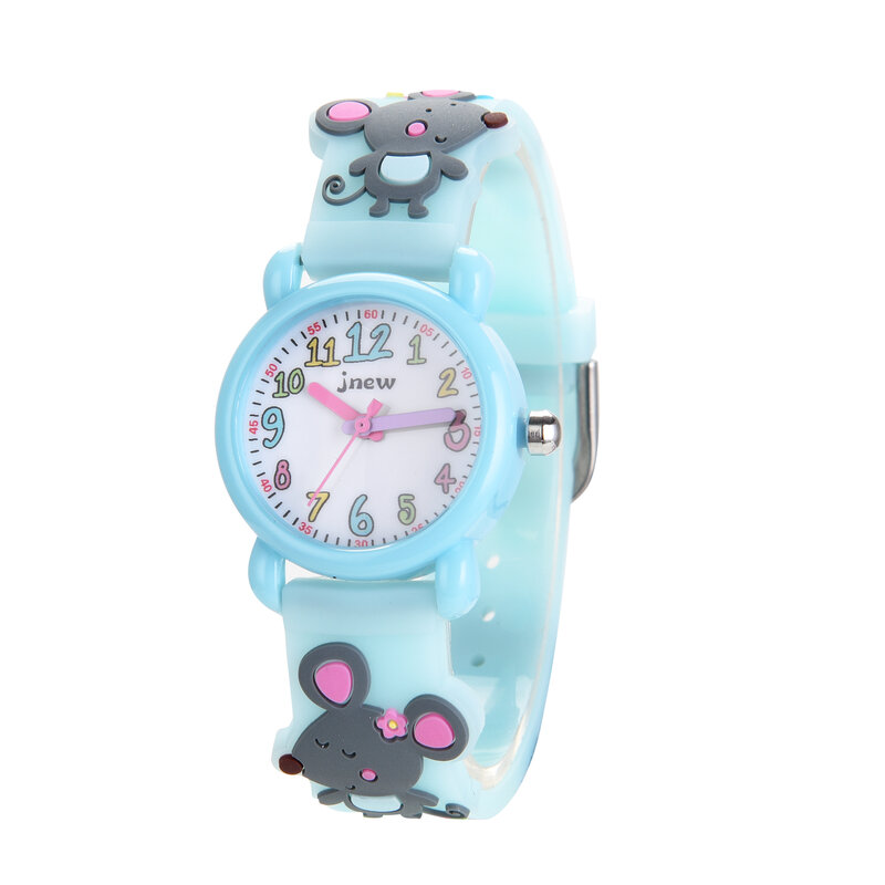 นาฬิกาควอทซ์กันน้ำลายการ์ตูนสามมิติ3D สำหรับกีฬาสันทนาการของเด็กสีลูกกวาดเด็กผู้หญิงเหมือนนาฬิกาของขวัญ