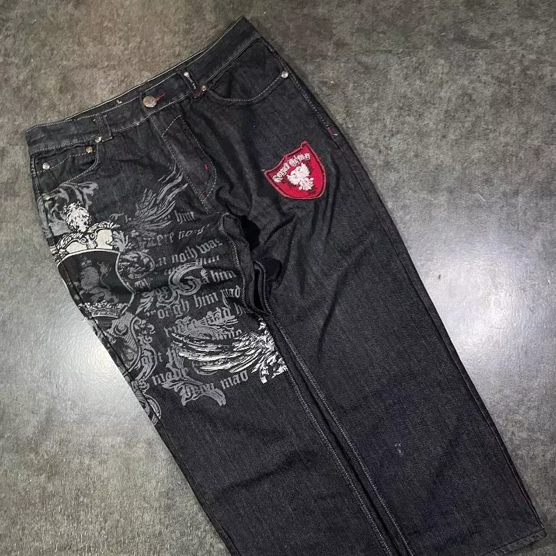 2024 neue Street Jeans männlich Harajuku Hip-Hop Retro-Muster Stickerei lose Jeans y2k schwarze Hosen Paar Gothic hohe Taille Hosen