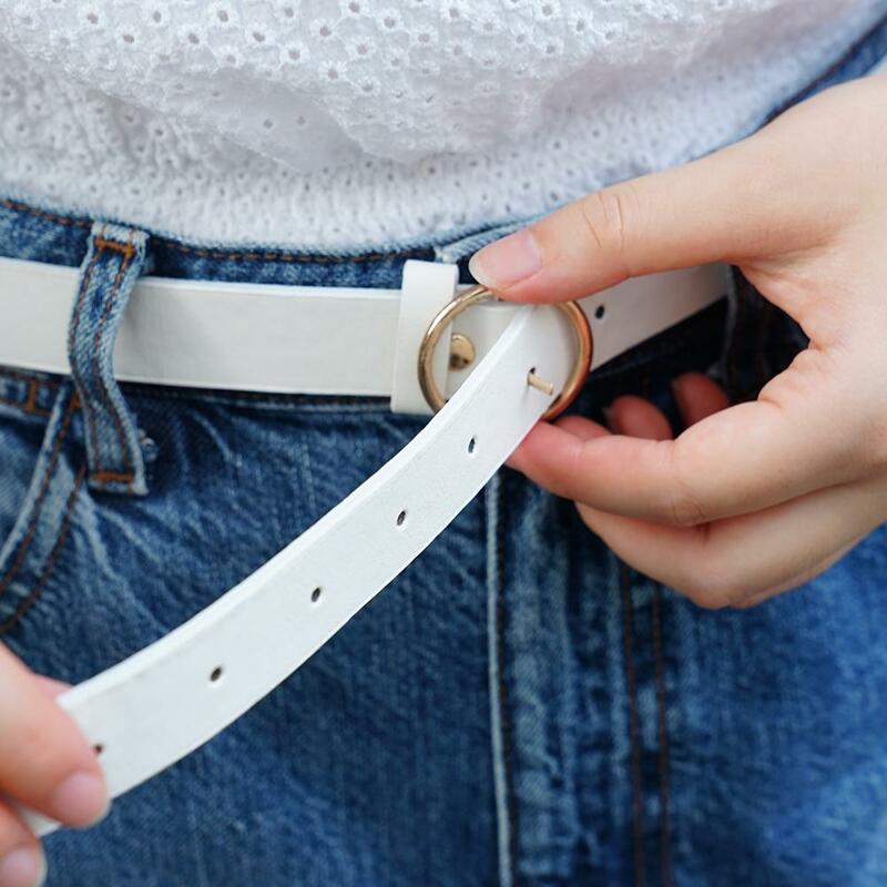 For Women Girls Round Belts Korean Style Vintage Metal PU Button Decoration Wide Waist Belt Leisure Dress Jeans Accessories