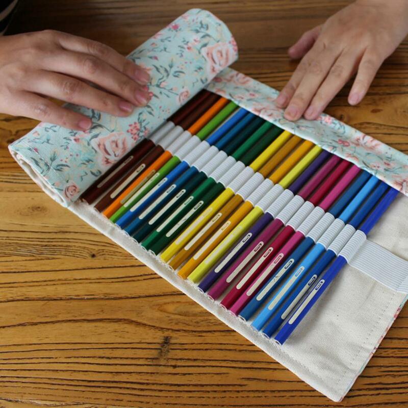 Bolsa de papelería con patrón Floral, 5 tamaños, cortina para bolígrafos, 12/24/36/48/72 ranuras, bolsa de almacenamiento para bolígrafos