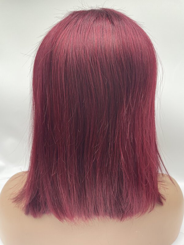 N.L.W 99J kolorowe koronkowe peruki z ludzkich włosów z przodu 13*4 krótki Bob proste ludzkie peruki 12-calowe przednie włosy dla kobiet 180% gęstość Bob wi