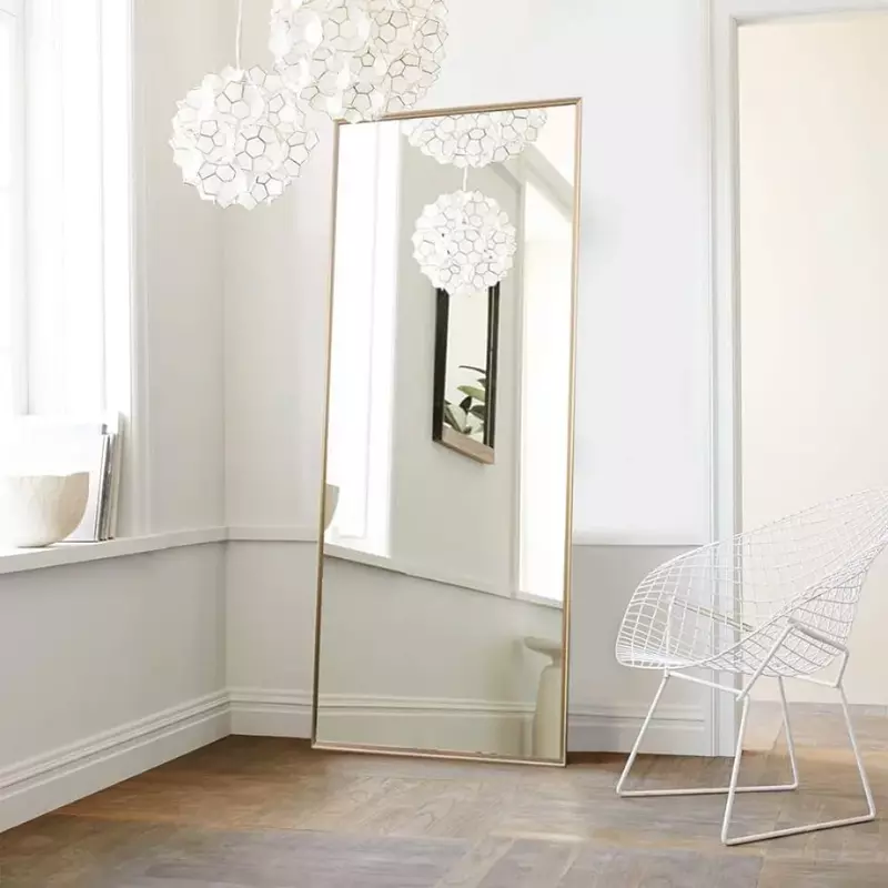 Полноразмерное зеркало от пола до потолка с подставкой для спальни/гардеробной/подвесным зеркалом для туалетного столика, золотистое