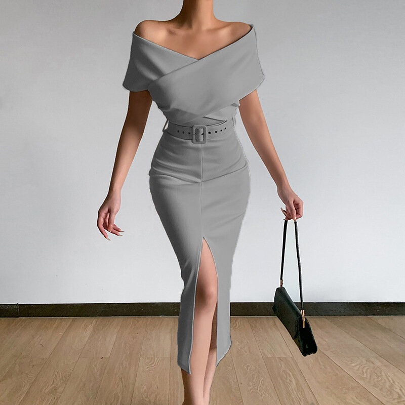Весенне-летняя новая юбка с открытыми плечами и разрезом, Элегантная стильная юбка для поездок, простая и Яркая юбка