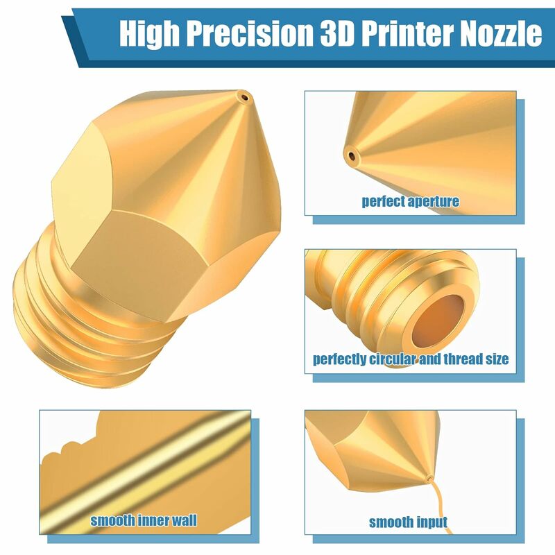 HzdaDeve 1 3D Printer nosel ekstruder 5 /30 buah 0.4mm MK8 kepala ekstruder kuningan nosel Hotend untuk Ender 3 /CR 10 seri pencetak 3D