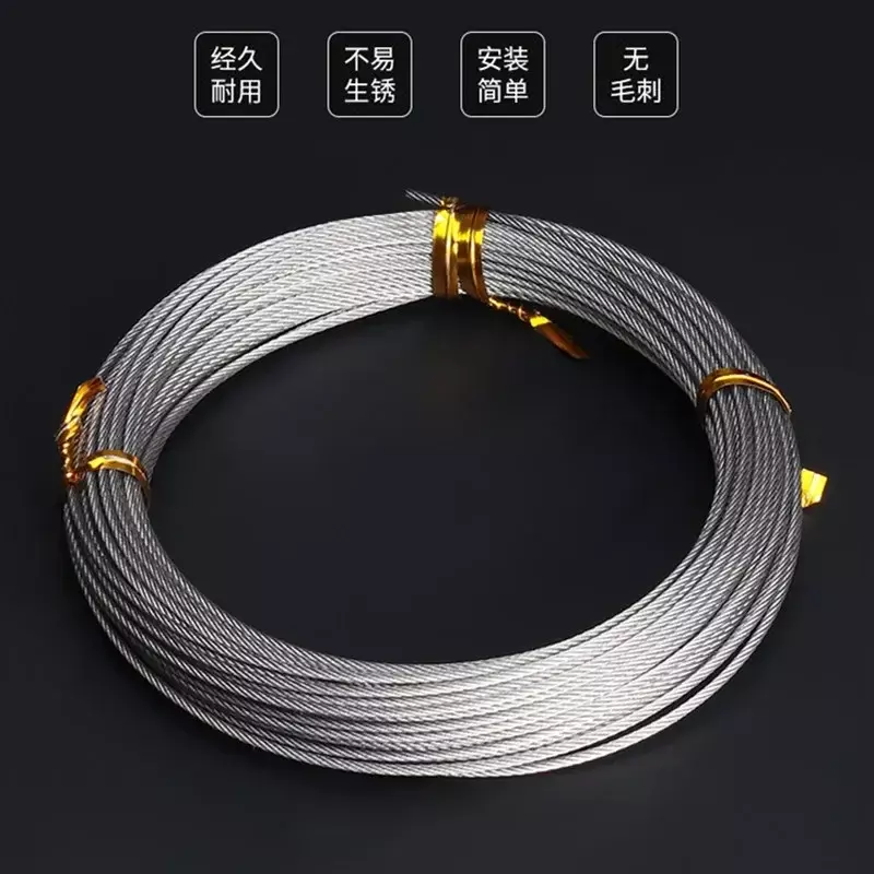 Kabel kawat baja tahan karat, tali kawat baja tahan karat 50M/100M 304, kabel angkat pancing lembut 7*7 tali jemuran 1mm/ 1.5mm/2mm