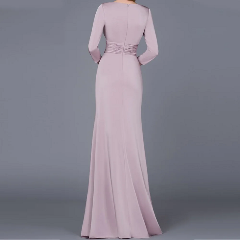 Gaun ibunda pengantin wanita, gaun Ruching A-Line leher V elegan untuk pesta pernikahan 2024